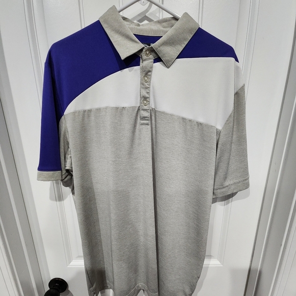 Callaway Gray and White Polo Shirt with Color Block Design - Picture 1 of 4